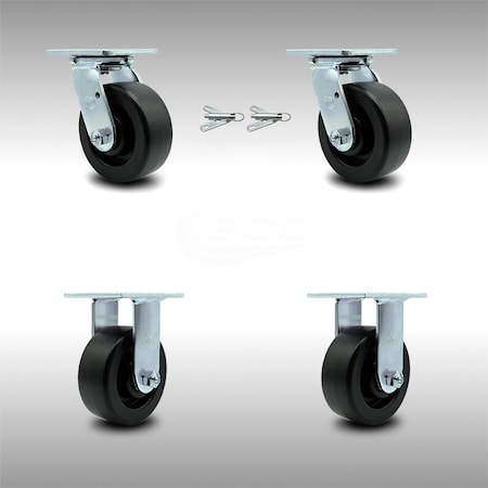 Service Caster 5 Inch SS Polyolefin Caster Set with Roller Bearings 2 Swivel Lock 2 Rigid SCC SCC-SS30S520-POR-BSL-2-R-2